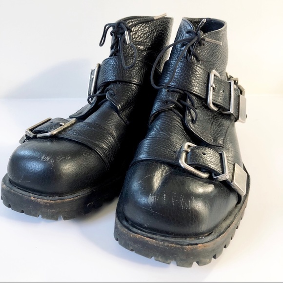 Achilles Ion Gabriel Black Leather Ankle Boots with Silver Buckles - Picture 6 of 9